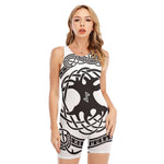 Scandinavian Yggdrasil Print Sleeveless One Piece Swimsuit