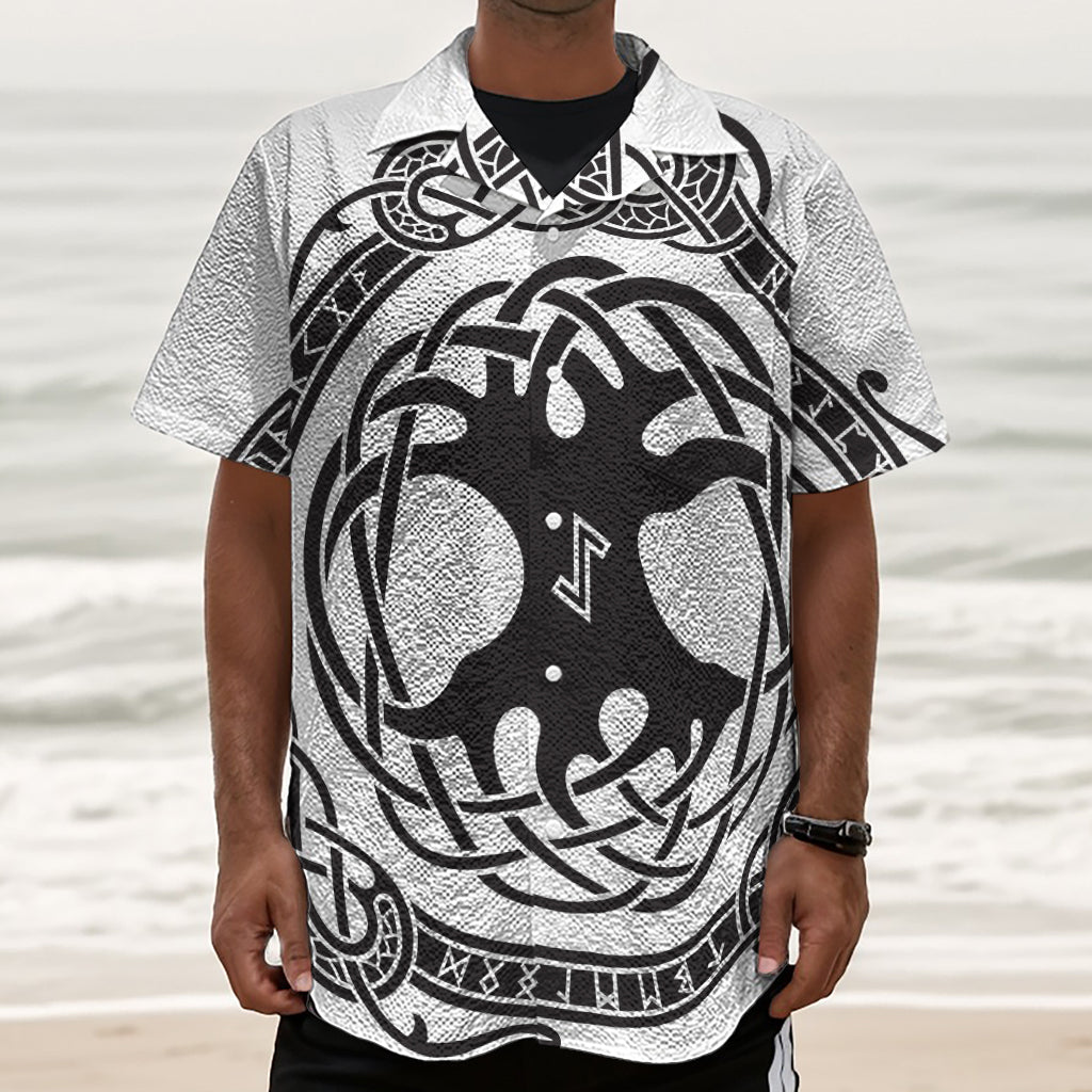 Scandinavian Yggdrasil Print Textured Short Sleeve Shirt