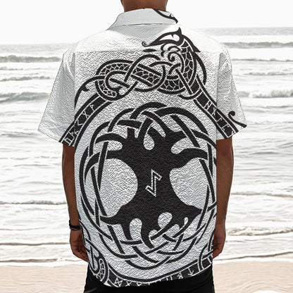 Scandinavian Yggdrasil Print Textured Short Sleeve Shirt