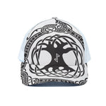 Scandinavian Yggdrasil Print White Mesh Trucker Cap