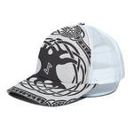 Scandinavian Yggdrasil Print White Mesh Trucker Cap