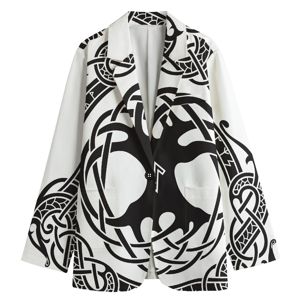 Scandinavian Yggdrasil Print Women's Cotton Blazer