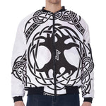 Scandinavian Yggdrasil Print Zip Sleeve Bomber Jacket