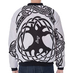 Scandinavian Yggdrasil Print Zip Sleeve Bomber Jacket