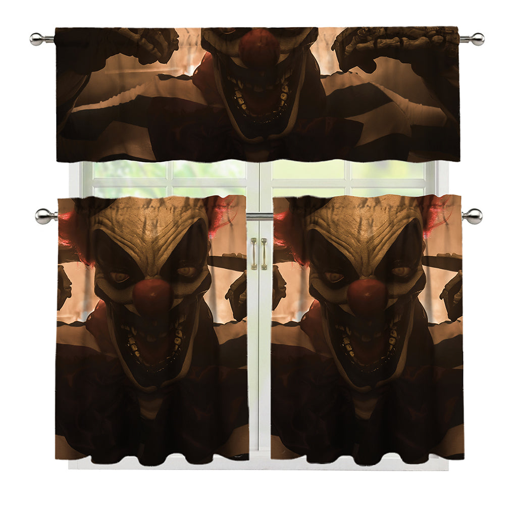 Scary Clown Print 3 Piece Kitchen Curtains