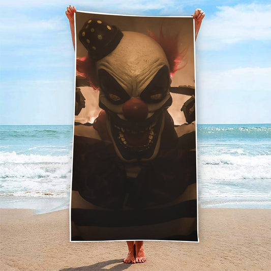 Scary Clown Print Beach Towel