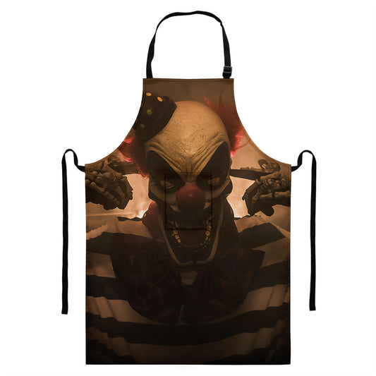 Scary Clown Print Bib Apron With Pocket