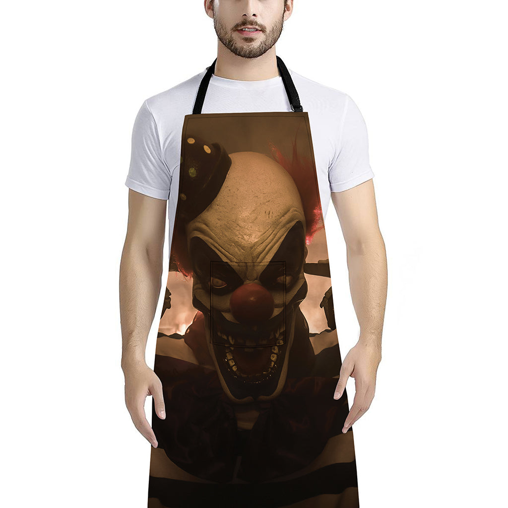 Scary Clown Print Bib Apron With Pocket