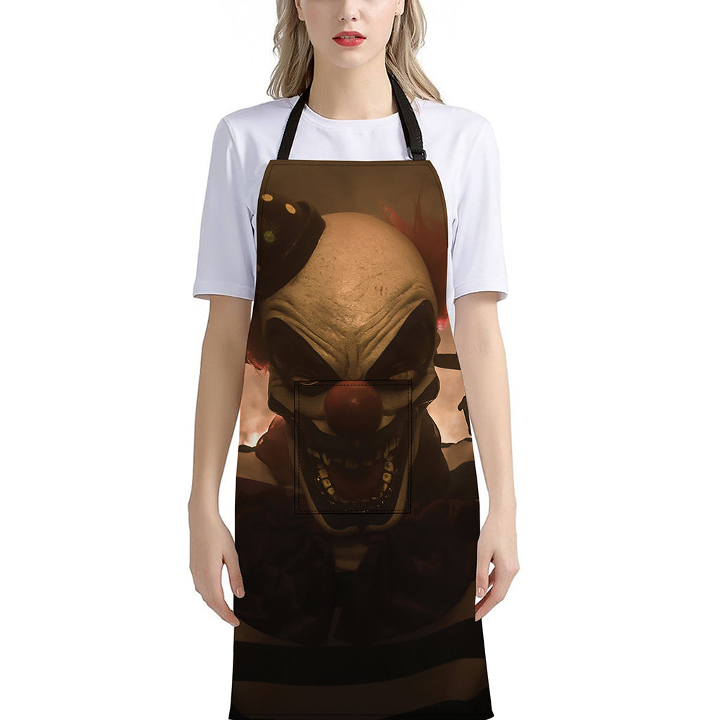 Scary Clown Print Bib Apron With Pocket