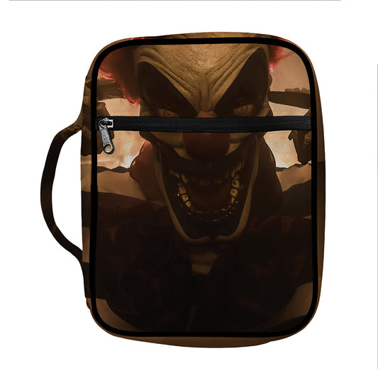 Scary Clown Print Front Pocket Bible Bag