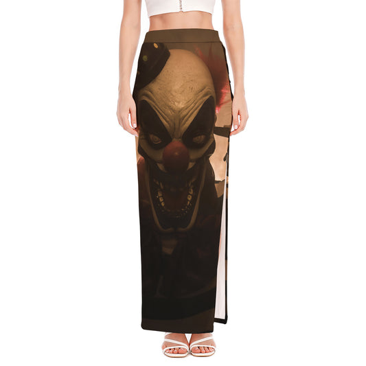 Scary Clown Print High Slit Maxi Skirt