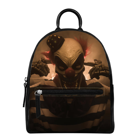 Scary Clown Print Leather Backpack