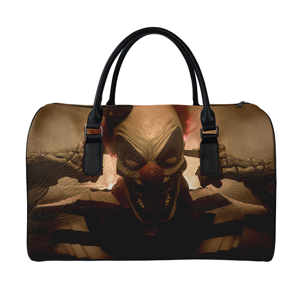 Scary Clown Print Leather Duffle Bag