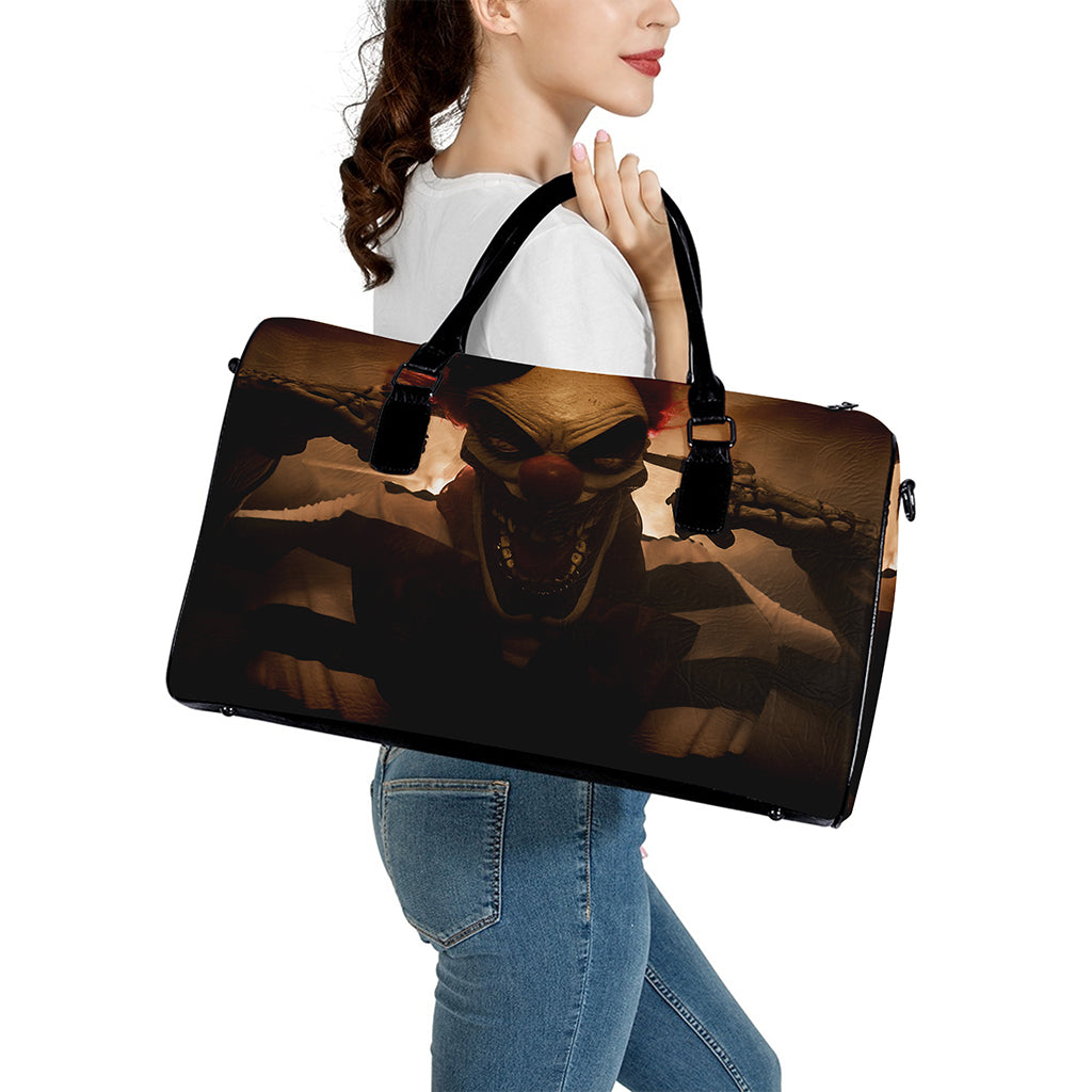 Scary Clown Print Leather Duffle Bag