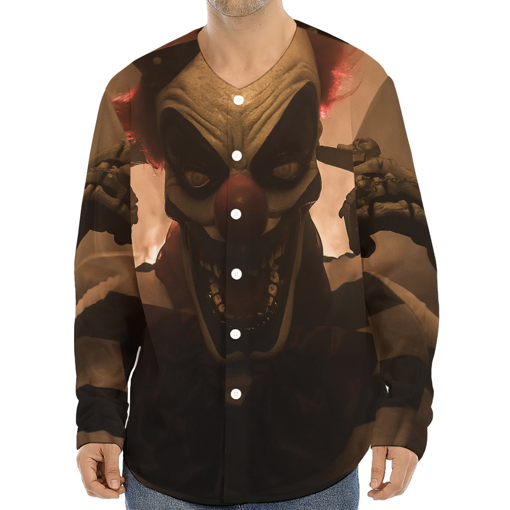 Scary Clown Print Long Sleeve Baseball Jersey