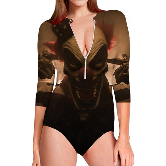Scary Clown Print Long Sleeve Swimsuit