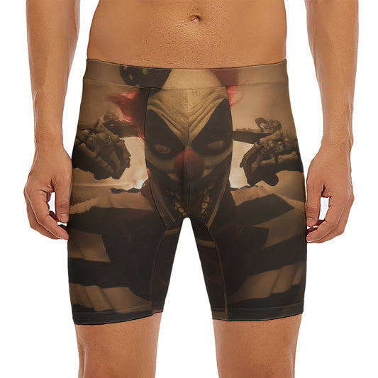 Scary Clown Print Men's Long Boxer Briefs