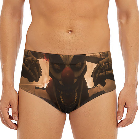 Scary Clown Print Men's Triangle Swim Briefs