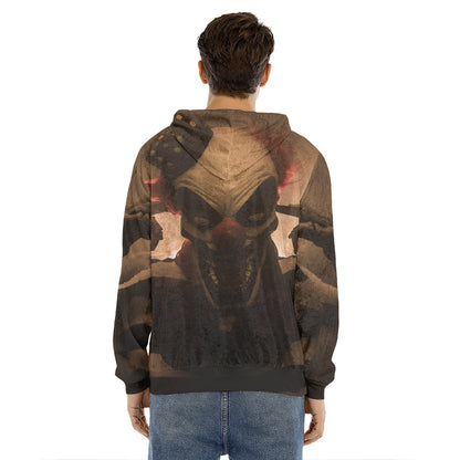 Scary Clown Print Men's Velvet Pullover Hoodie