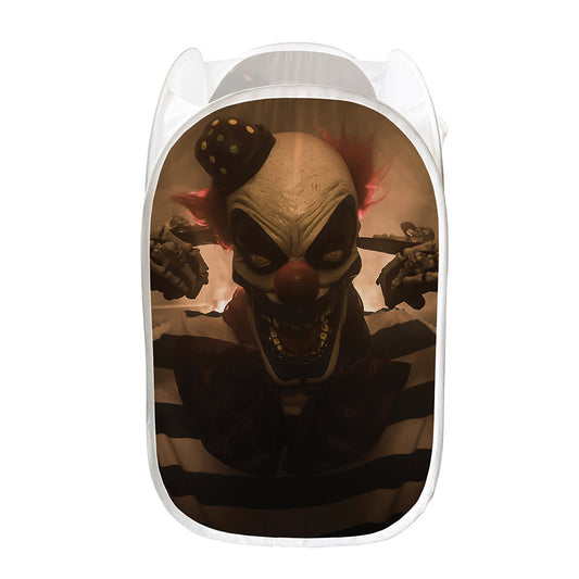 Scary Clown Print Mesh Laundry Hamper