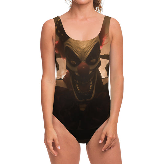 Scary Clown Print One Piece Swimsuit