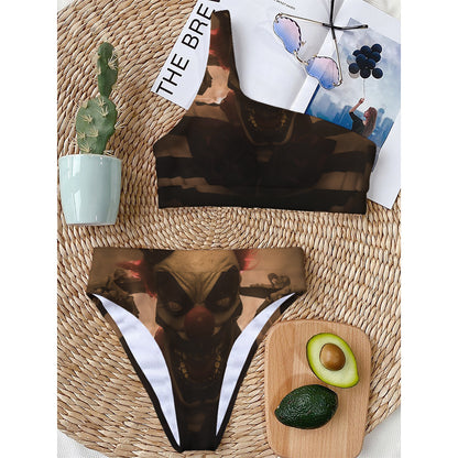 Scary Clown Print One Shoulder Bikini Top