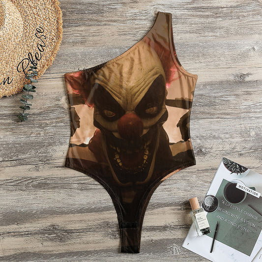 Scary Clown Print One Shoulder Bodysuit