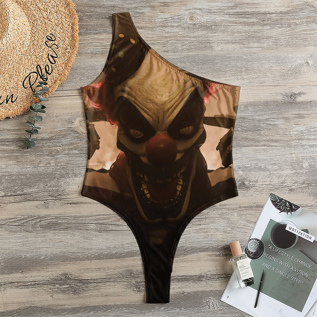 Scary Clown Print One Shoulder Bodysuit