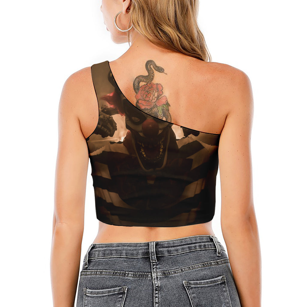 Scary Clown Print One Shoulder Crop Top