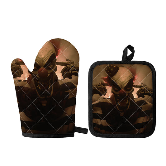 Scary Clown Print Oven Mitt And Pot Holder Set