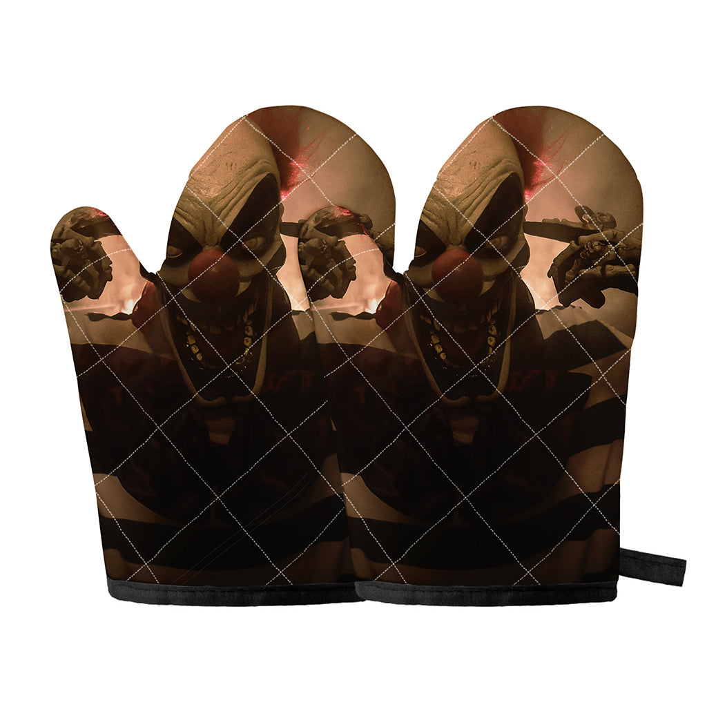 Scary Clown Print Oven Mitts