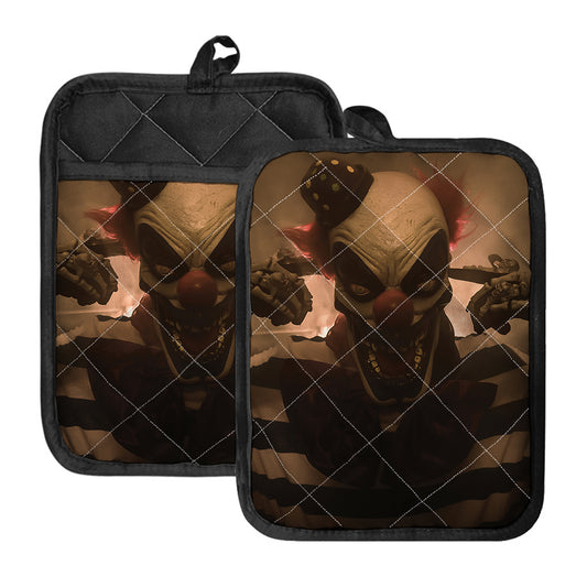 Scary Clown Print Pot Holders With Pocket