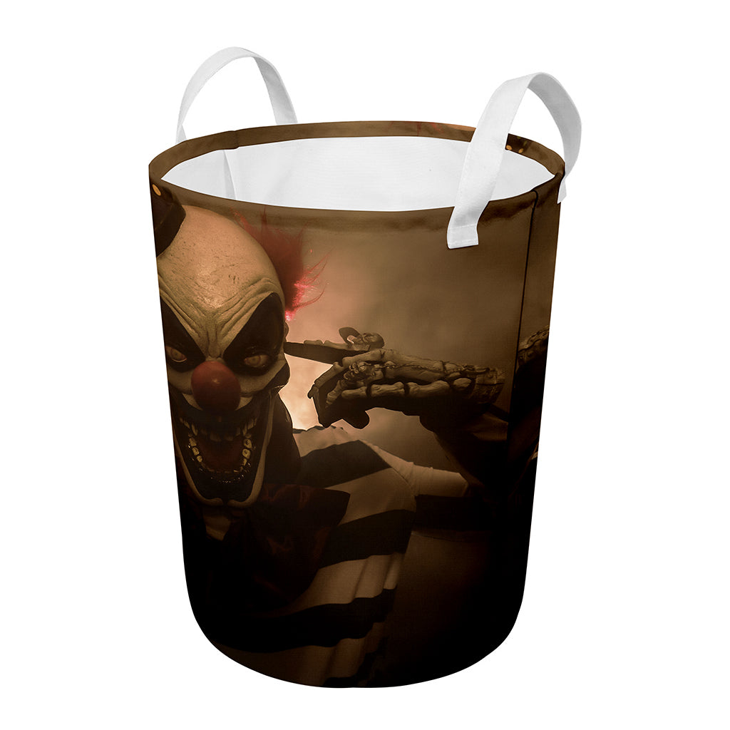 Scary Clown Print Round Laundry Basket
