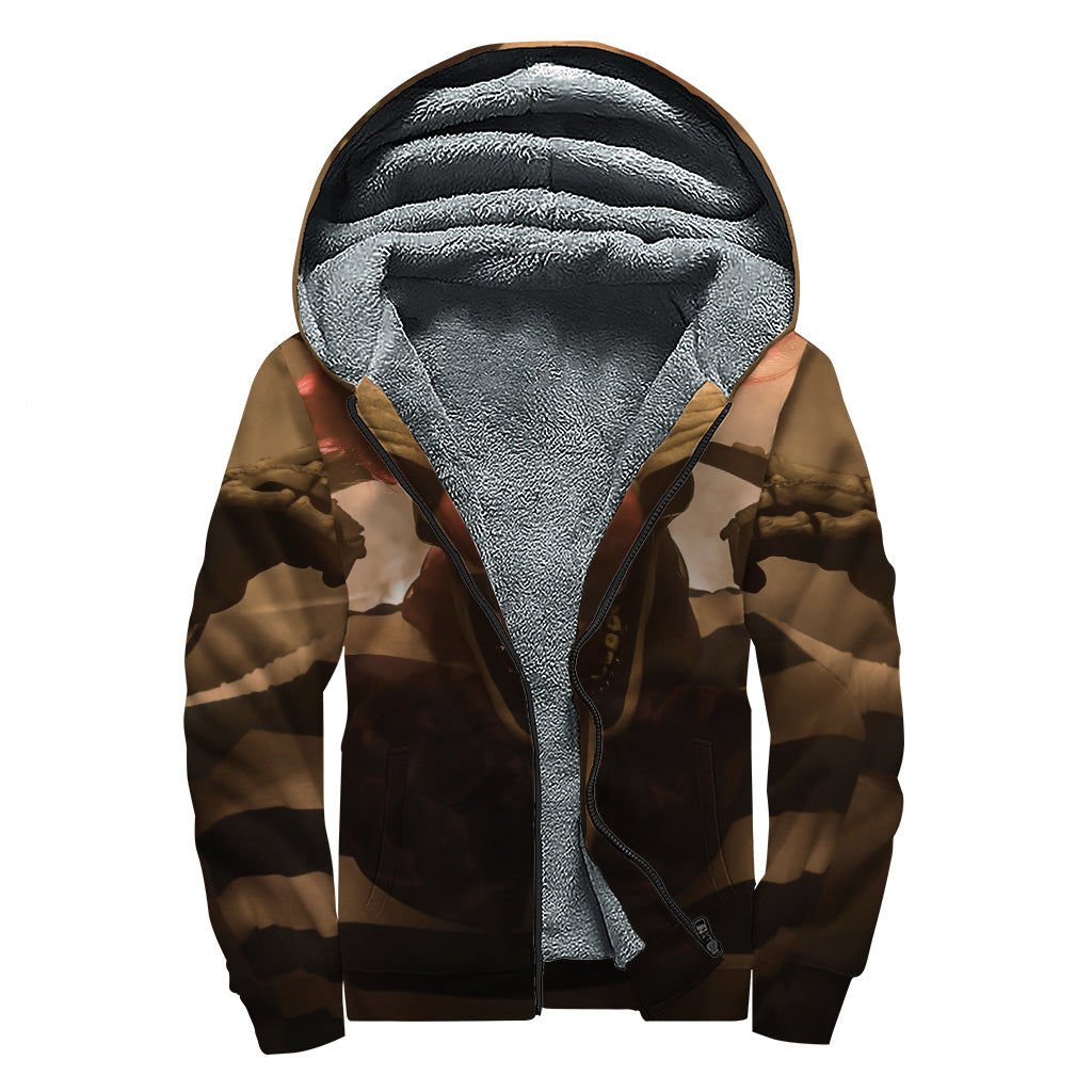 Scary Clown Print Sherpa Lined Zip Up Hoodie