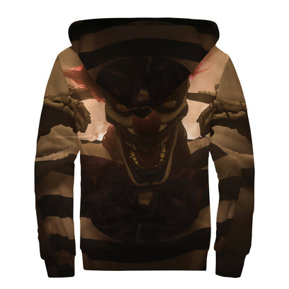 Scary Clown Print Sherpa Lined Zip Up Hoodie