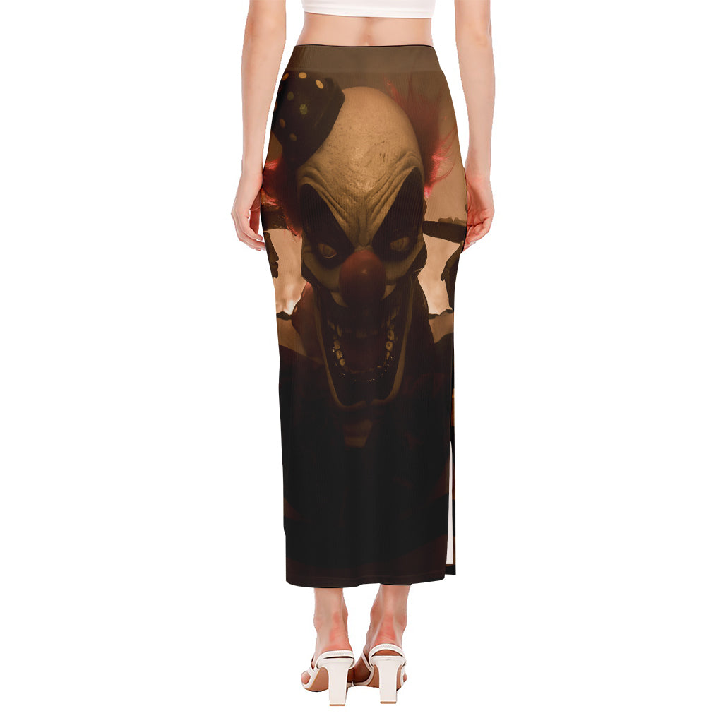 Scary Clown Print Side Slit Maxi Skirt