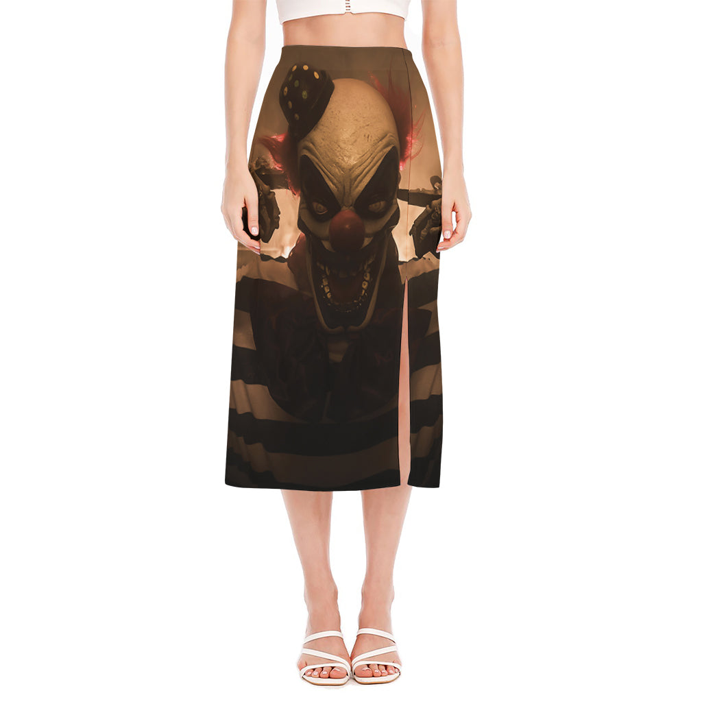 Scary Clown Print Side Slit Midi Skirt