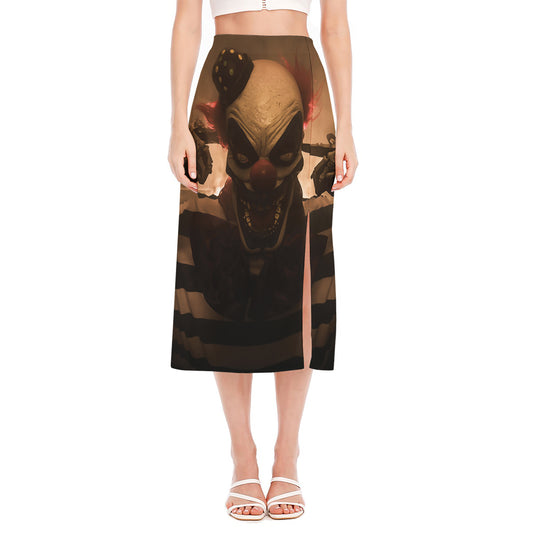 Scary Clown Print Side Slit Midi Skirt