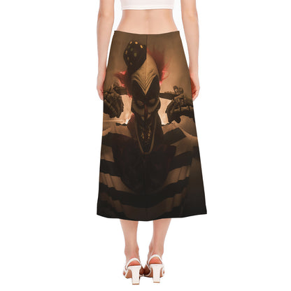 Scary Clown Print Side Slit Midi Skirt