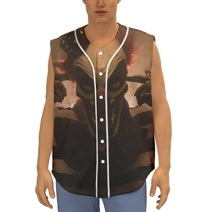Scary Clown Print Sleeveless Baseball Jersey