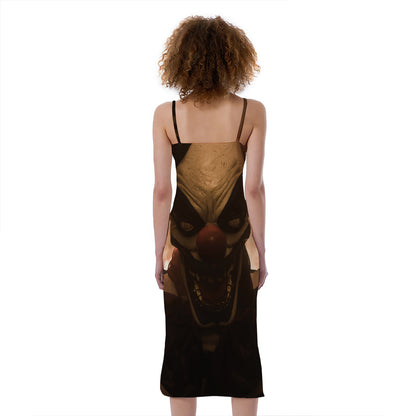 Scary Clown Print Slim Fit Midi Cami Dress