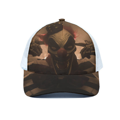 Scary Clown Print White Mesh Trucker Cap