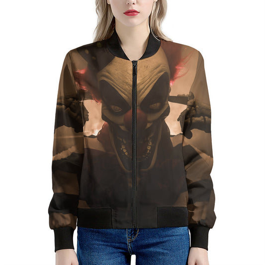 Scary Clown Print Women's Bomber Jacket