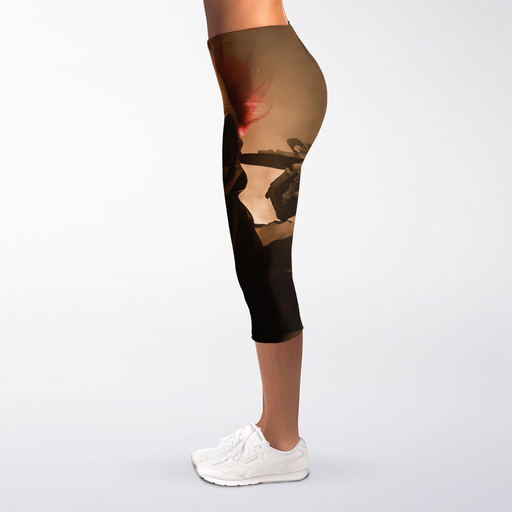 Scary Clown Print Women's Capri Leggings