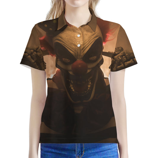 Scary Clown Print Women's Polo Shirt