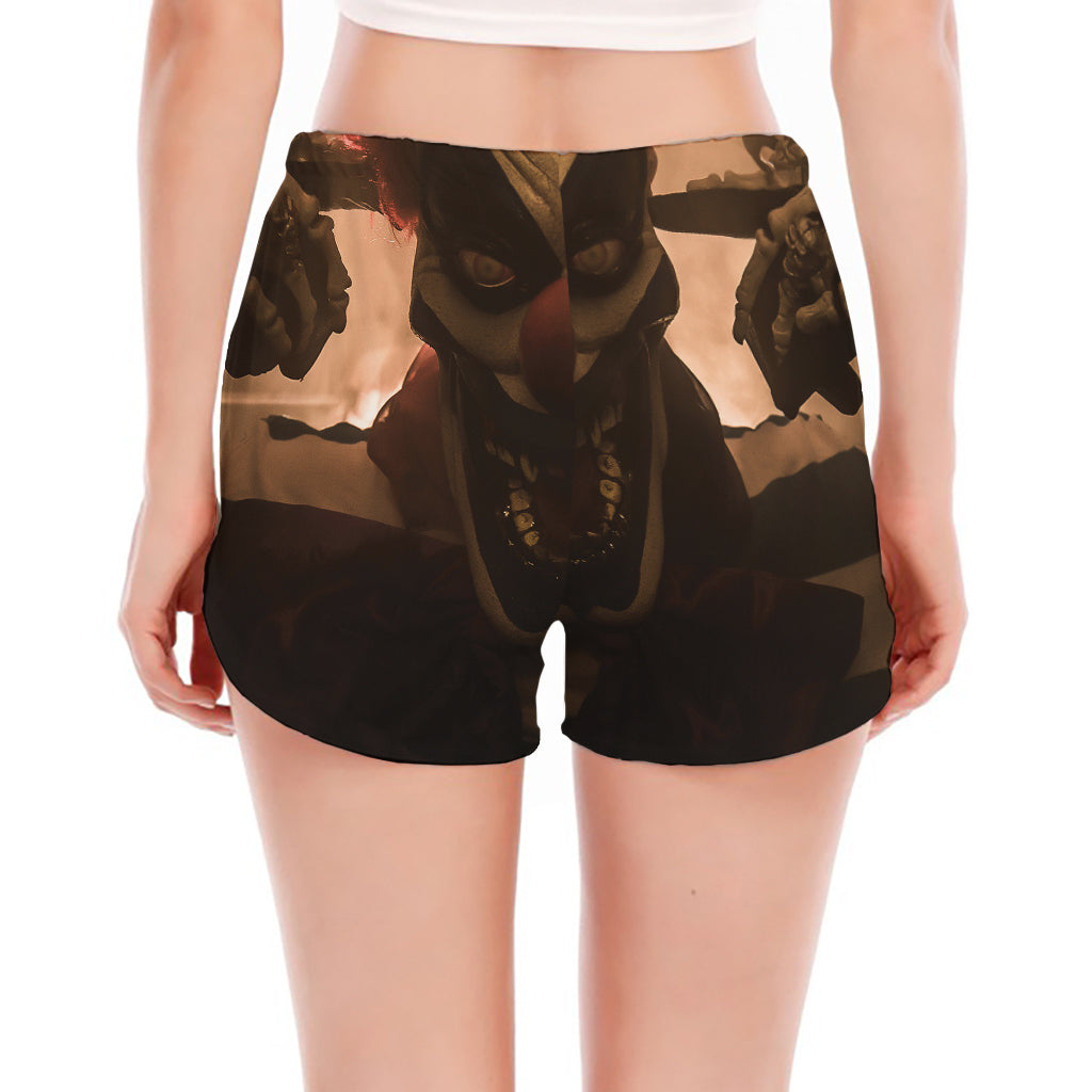 Scary Clown Print Women's Split Running Shorts