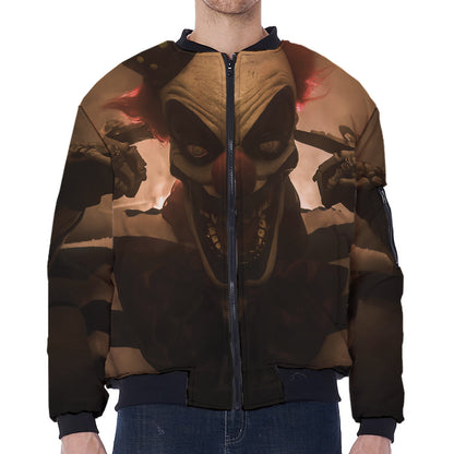 Scary Clown Print Zip Sleeve Bomber Jacket