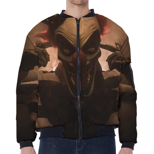 Scary Clown Print Zip Sleeve Bomber Jacket