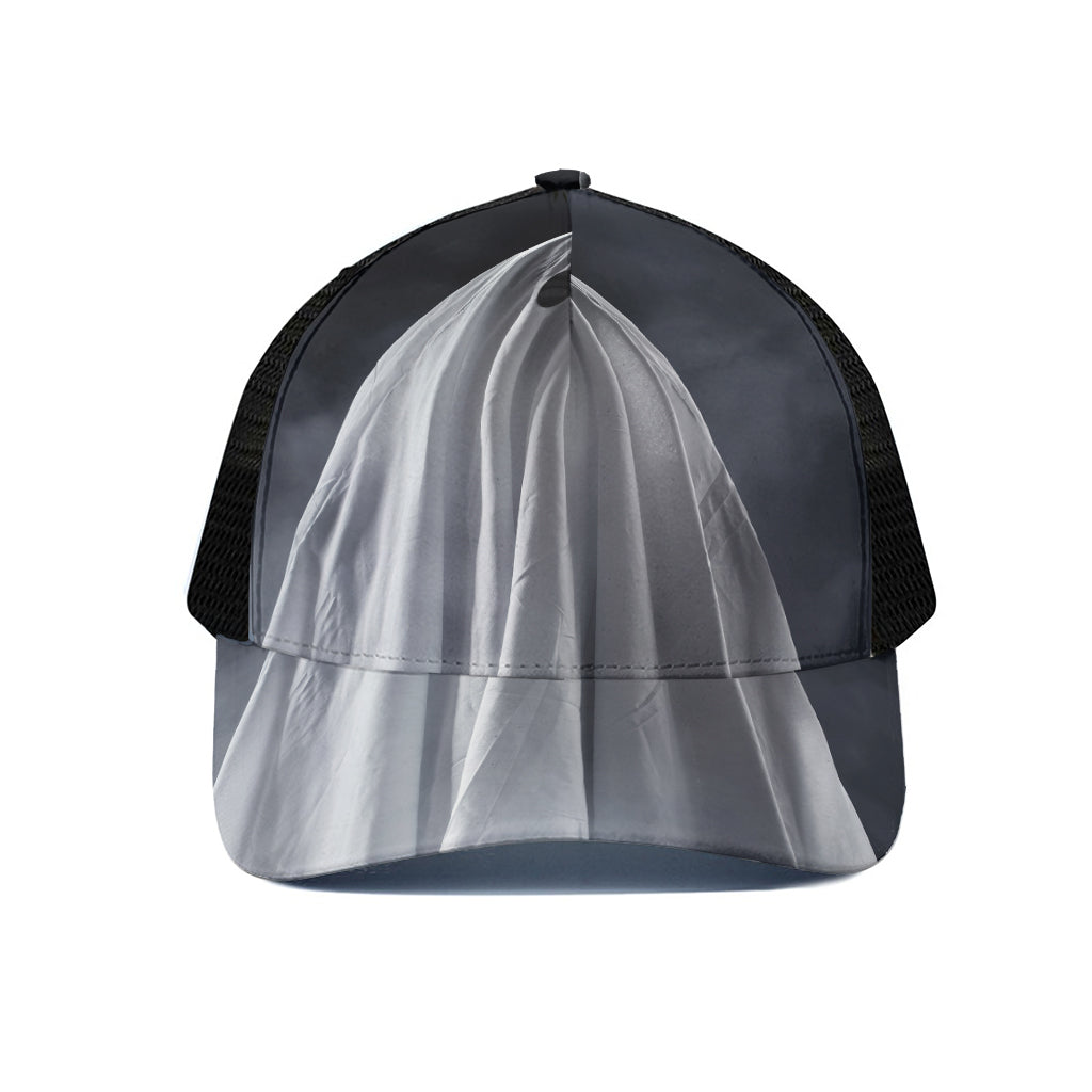 Scary Ghost 3D Print Black Mesh Trucker Cap