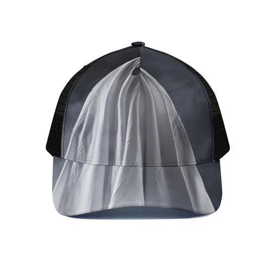Scary Ghost 3D Print Black Mesh Trucker Cap
